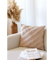 Bohem Özel Tasarım Punch Panç Desen Kare Dekoratif Kırlent Kılıfı 50x50 cm Zigzag Natural