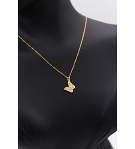 Kadın Sarı Minimalist Kelebek Taşlı Çaprak Kolye 925 Ayar Gümüş