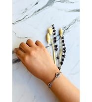Tasarım Zirkon Taşlı Göz Detaylı Fatma Ana Eli Gümüş Renk 2.5mm 316L Çelik Bileklik 19cm