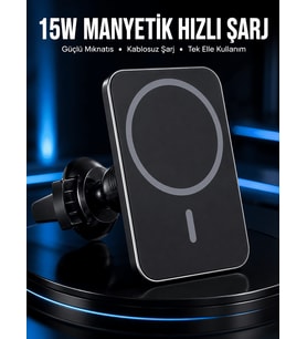 15W Manyetik Araç İçi Kablosuz Şarj Cihazı MagSafe Uyumlu Telefon Tutucu