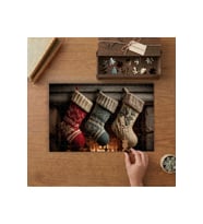 Şömineye Asılı Noel Çorapları Tasarımı 240 parça Ahşap Puzzle Ahşap Kutuda MP03192