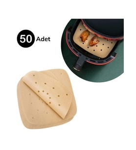 50 Adet Air Fryer Pişirme Kağıdı Tek Kullanımlık Hava Fritöz Yapışmaz Yağlı Kağıt Delikli Model (5343)