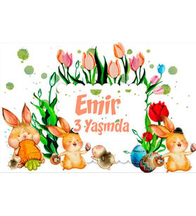 Tavşanlar Temalı Doğum Günü Afişi 70x100 cm