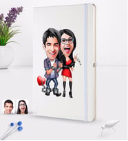 BK Gift Kişiye Özel Sevgililer Karikatürlü Beyaz Termo Deri Defter 16x24cm Model 1