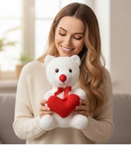 Kalpli Peluş Ayı 30 cm  Sevgiliye Romantik Hediyelik ve Çocuğa Yumuşak Oyuncak Ayıcık (Beyaz)