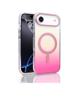 Coverzone iPhone 17 Air i�in K?l?f MagSafe ile uyumlu Transparan Renk Ge�i?li Z-Toros M-safe Kablosuz ?arj destekli Gradyan Tasar?m IPHONE 17 Air ?LE UYUMLU KILIF Rose Pembe