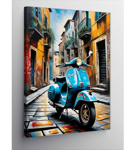 Kanvas Tablo Retro Mavi Ve Scooter Motosiklet