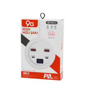 3.0 Hızlı Şarj Seti - 4 Girişli - PD20W Destekli - Dijital Ekran
