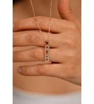 Zirkon Taşlı Rose Özel Tasarım Gümüş Kolye