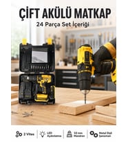 Lexroo Matkap Seti 24 Parça Çift Bataryalı Darbeli Led Işıklı Vidalama Yeni Nesil