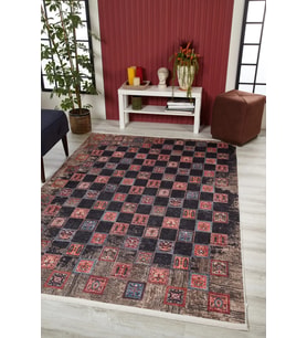 Dijital Kaymaz Yıkanabilir Kırmızı Geometrik Salon Halısı Mutfak Halısı Koridor Halısı Yolluk HLN1572