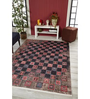 Dijital Kaymaz Yıkanabilir Kırmızı Geometrik Salon Halısı Mutfak Halısı Koridor Halısı Yolluk HLN1572