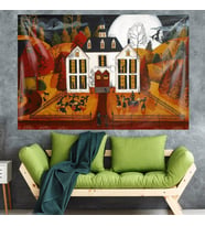 Hallowen Şato Cadı Desen Leke Tutmaz Kadife Dokulu Kumaş Duvar Örtüsü Duvar Halısı Tapestry (Karışık)