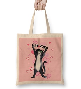 Black And White Cat Yoga Time Bez Çanta Uzun Saplı