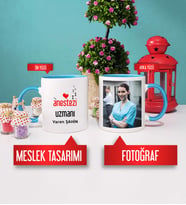 Anestezi Uzmanına Hediye Anestezi Uzmanı Kupa Bardak Mavi Fotoğraflı