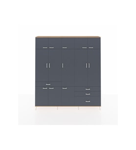 Arges Gardrop 8 Raflı 4 Çekmeceli 3 Askılı 220x30x243 Çam-Antrasit