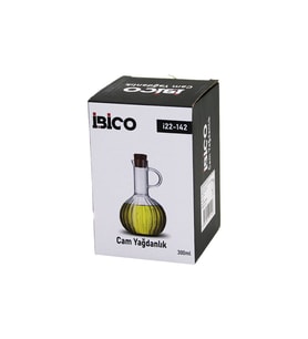MİNİ CAM YAĞDANLIK ÇİZGİLİ DESEN 300ML AHŞAP BAMBU MANTAR TIPA