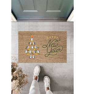 Dormot Modern Baskı - Happy New Year 11 - Karşılama Kapı Önü Paspası (Bej)