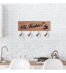 BK Home Doğal Ahşap Dekoratif Fincan Askılığı-1 (Beyaz)