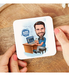 Kişiye Özel Müzik Yapmayı Seven Erkek Karikatürlü Bardak Altlığı