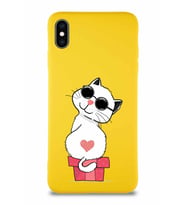 Apple iPhone XS Max Soft Premier Kapak Coolcat Tasarımlı Silikon Kılıf - Sarı (Şeffaf)