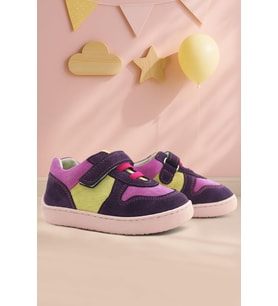 Rakerplus Bob Hakiki Deri Mor Pembe Barefoot Cırtlı Lastikli Bebek Sneaker Ayakkabı
