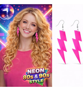 80’ler 90&amp;#39;lar Retro Neon Pembe Şimşek Küpe 10 cm