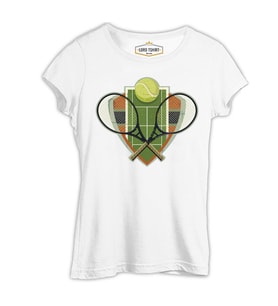 Tenis - Raket 2 Beyaz Kadın Tshirt