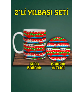 Yılbaşı Temalı Kupa ve Bardak Altlığı Seti