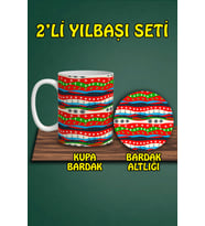 Yılbaşı Temalı Kupa ve Bardak Altlığı Seti