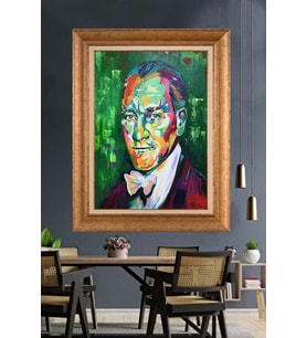 Altın Varaklı Çerçeveli Paspartulu Atatürk Tablo DC1199 (Gold)