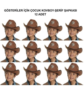 Kovboy Şerif Şapkası Kahve 12 Adet - Kostüm, Parti ve Gösteri Şapkası