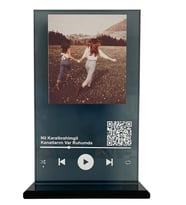 Füme Cam Kişiye Özel Youtube Barkodlu Cam Plak, Kişiye Özel Fotoğraflı youtube Şarkı Barkodlu Masaüstü Plak