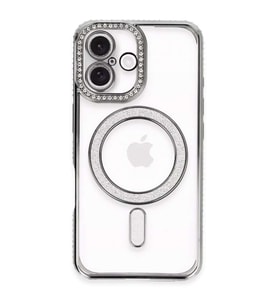 İphone 16 Plus Kılıf Joke Simli Magneticsafe Kılıf - Gri