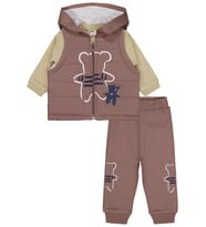 Civil Baby Ayıcık Baskılı 3'lü 6-18 Ay Takım - Mavi 12-18 Ay (Kahverengi)