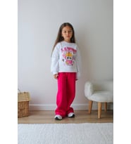 KIZ ÇOCUK LABUBU MODELLİ 3 İPLİK ŞARDONLU EŞOFMAN TAKIMI (Fuşya)