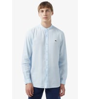 Lacoste Men's Regular Fit Button-Down Collar Linen Shirt Erkek Düğmeli Hakim Yaka Keten Gömlek Mavi