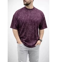 Erkek Premium Tişört OSY Yumuşak Dokulu Yıkamalı Oversize T-Shirt - Bordo