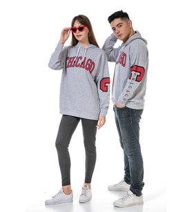 Vishenka Unisex Yazı Baskılı 3 İplik Kapüşonlu Kanguru Cepli Gri Renk Sweatshirt