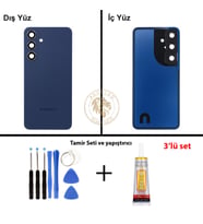 Samsung Galaxy S24 Mavi Renk Lensli Arka Kapak + Tamir Seti + B7000 Yapıştırıcı Arka Cam Batarya Kapağı Pil Kapağı Lazer Kesim Back Cover Galaxy S24 Uyumlu
