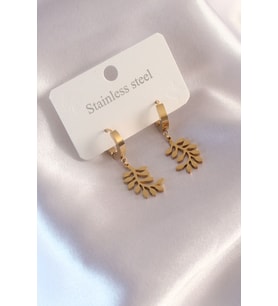 Çelik Gold Renk Yaprak Figür Kadın Küpe