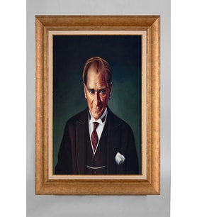 Altın Varaklı Paspartulu Çerçeveli Atatürk Tablo nt1035