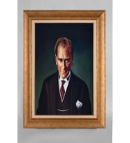 Altın Varaklı Paspartulu Çerçeveli Atatürk Tablo nt1035