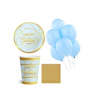 Altın Happy Birthday Temalı Parti Seti Mavi 8 Kişilik