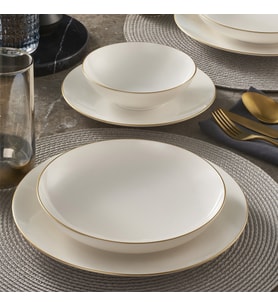 GÜRAL PORSELEN Camelia 26 Parça 6 Kişilik Bone Yemek Takımı - Gold
