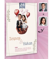 Karikatürlü Kişiye Özel Düğün Nişan Kına Davetiyesi 50 Adet Beyaz Zarflı 7018