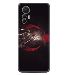 Xiaomi 12 Lite Kılıf Resimli Desenli Baskılı Silikon Kurt ve Ay Yıldız 1403