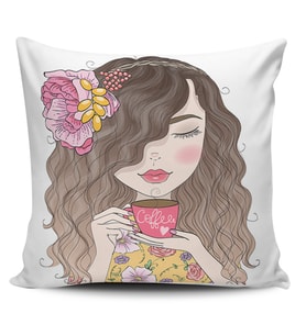 Alkanhomes Fashion Girl Dijital Baskılı Kırlent Kılıfı