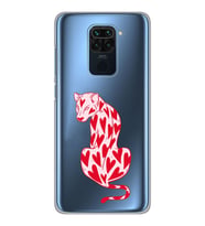 Xiaomi Redmi Note 9 Uyumlu Çita ve Kalp Desenli Şeffaf Telefon Kılıfı