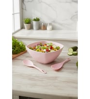3,5 Lt Soft Pembe Akrilik Kare Salata ve Servis Kasesi Seti - 3 Parça